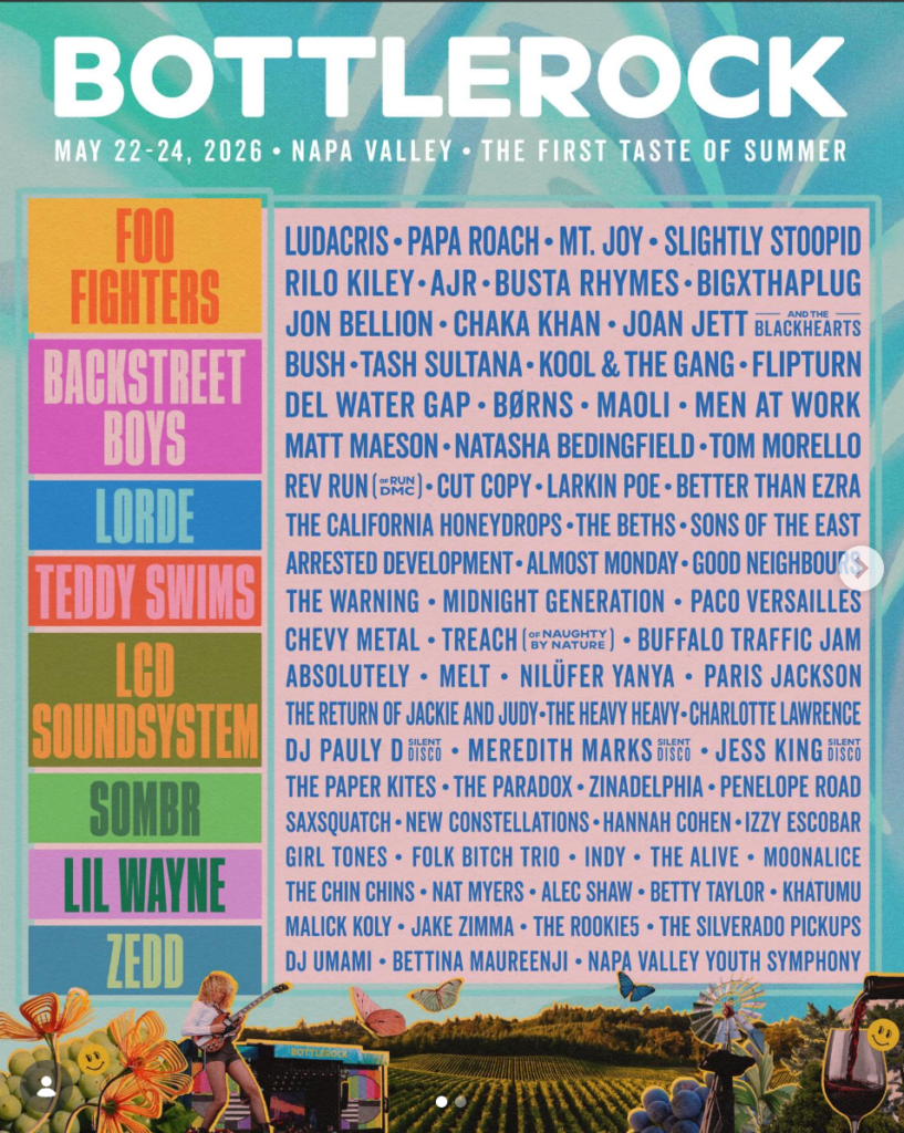 BottleRock Napa Valley 2026 Lineup: Backstreet Boys, Lorde, Foo Fighters & More