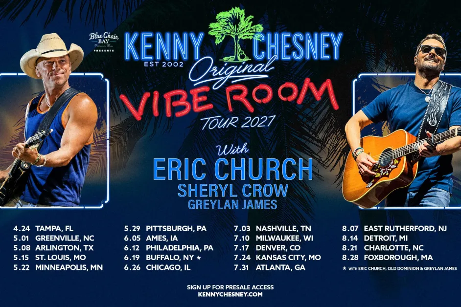 KENNY CHESNEY IS BRINGING THE ORIGINAL VIBE ROOM TO THE STADIUMS IN 2027